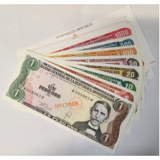DOMINICAN REPUBLIC 1978 . ONE 1 - ONE THOUSAND 1,000 PESOS BANKNOTES . SPECIMEN